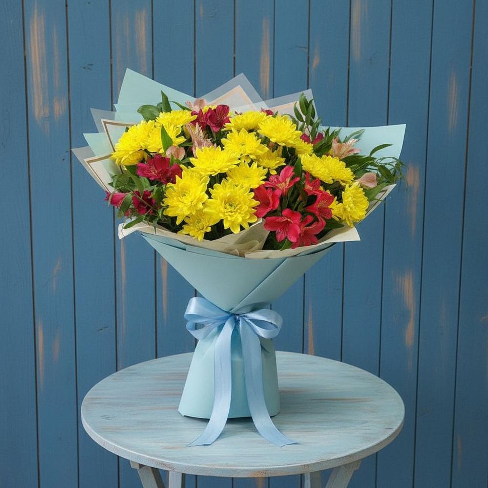 Букет цветов из: Альстромерии и Хризантемы в Краснооктябрьский