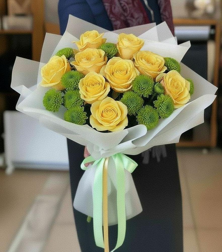 Букет цветов из: Хризантемы и Розы в Краснооктябрьский