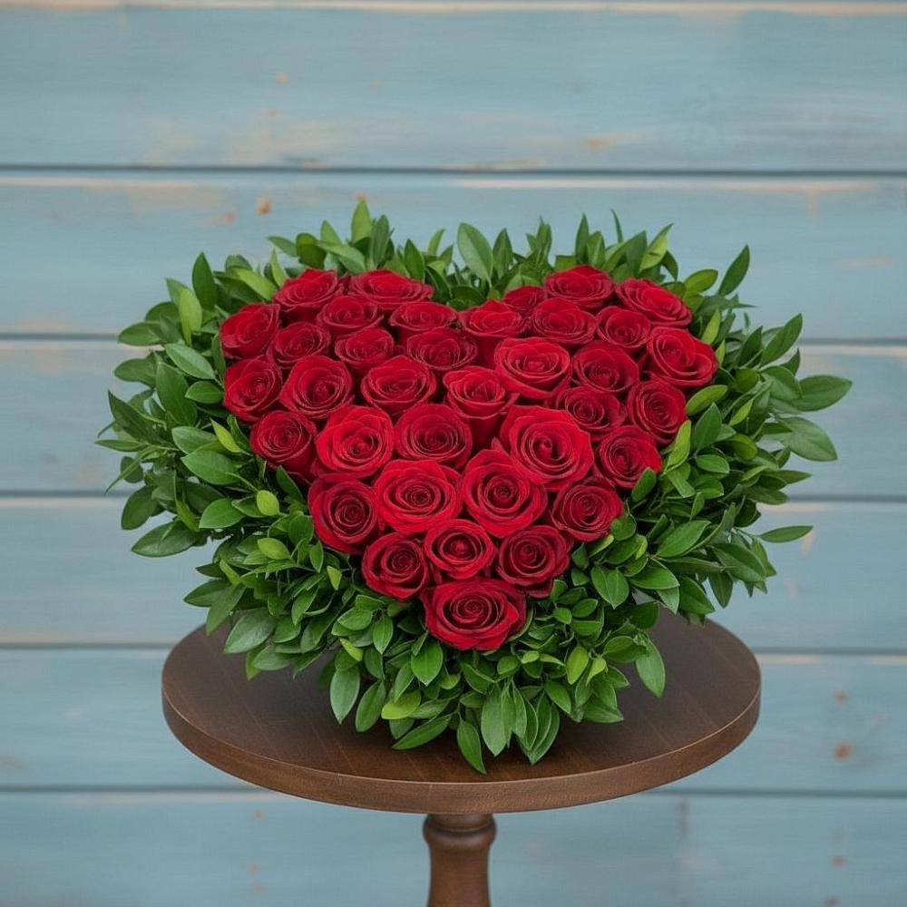 Цветочная композиция из Розы в виде сердца в Краснооктябрьский