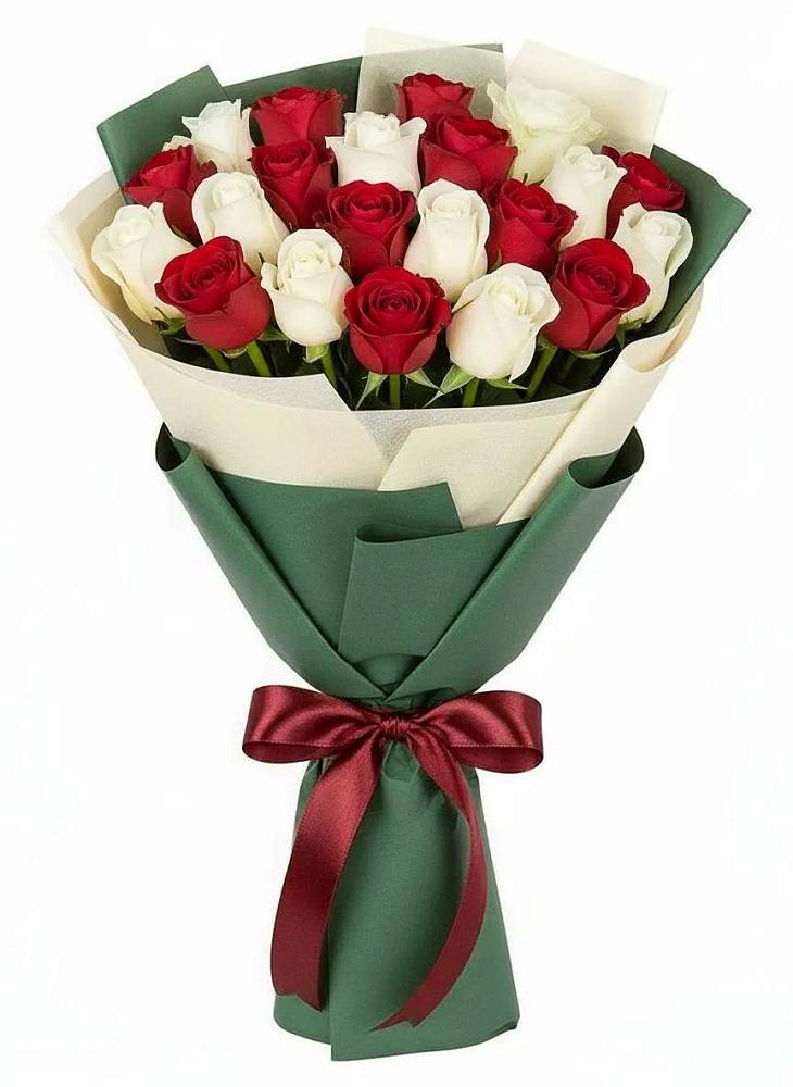 Букет Микс из красных и белых роз в Краснооктябрьский