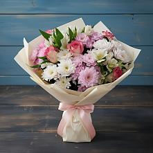 Букет цветов из:  Хризантемы, Альстромерии и Розы в Краснооктябрьский