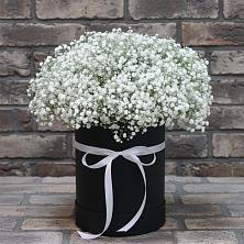 Цветочная композиция из Гипсофила в шляпной коробке в Краснооктябрьский