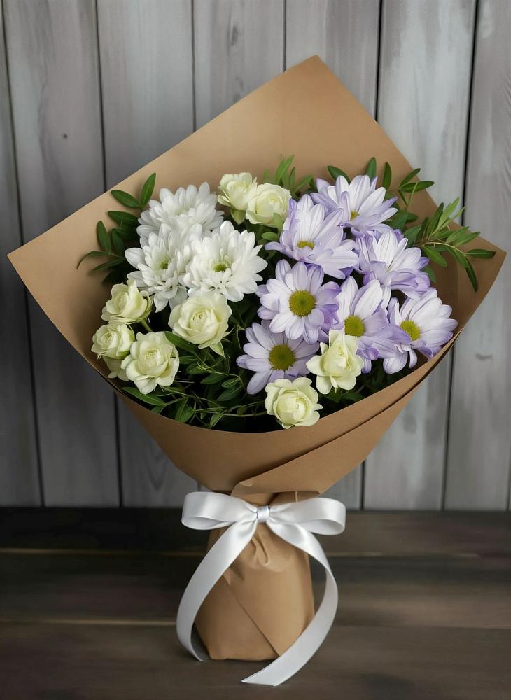 Букет цветов из: Хризантемы и Розы в Краснооктябрьский